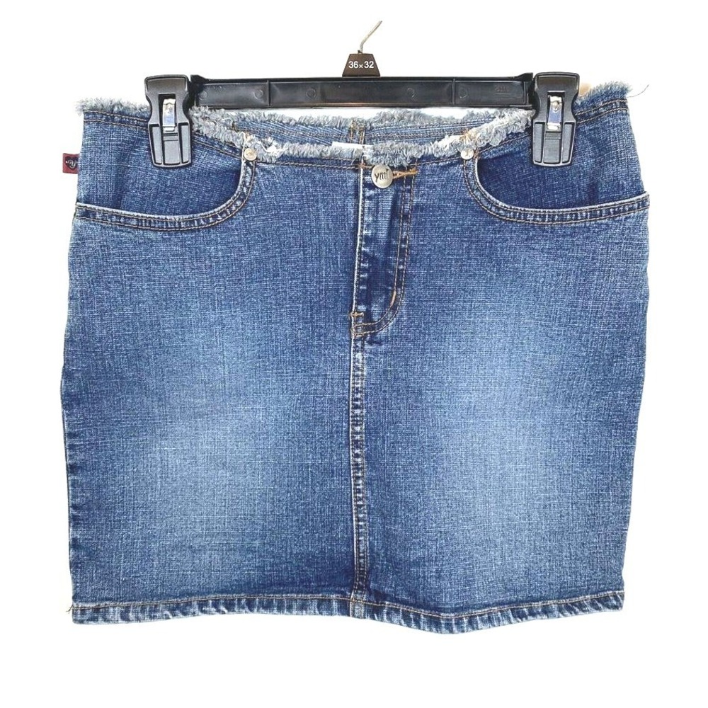 YMI Denim Skirt Cotton Size 9 Woman Blue Fringed Waist Y2K 00's